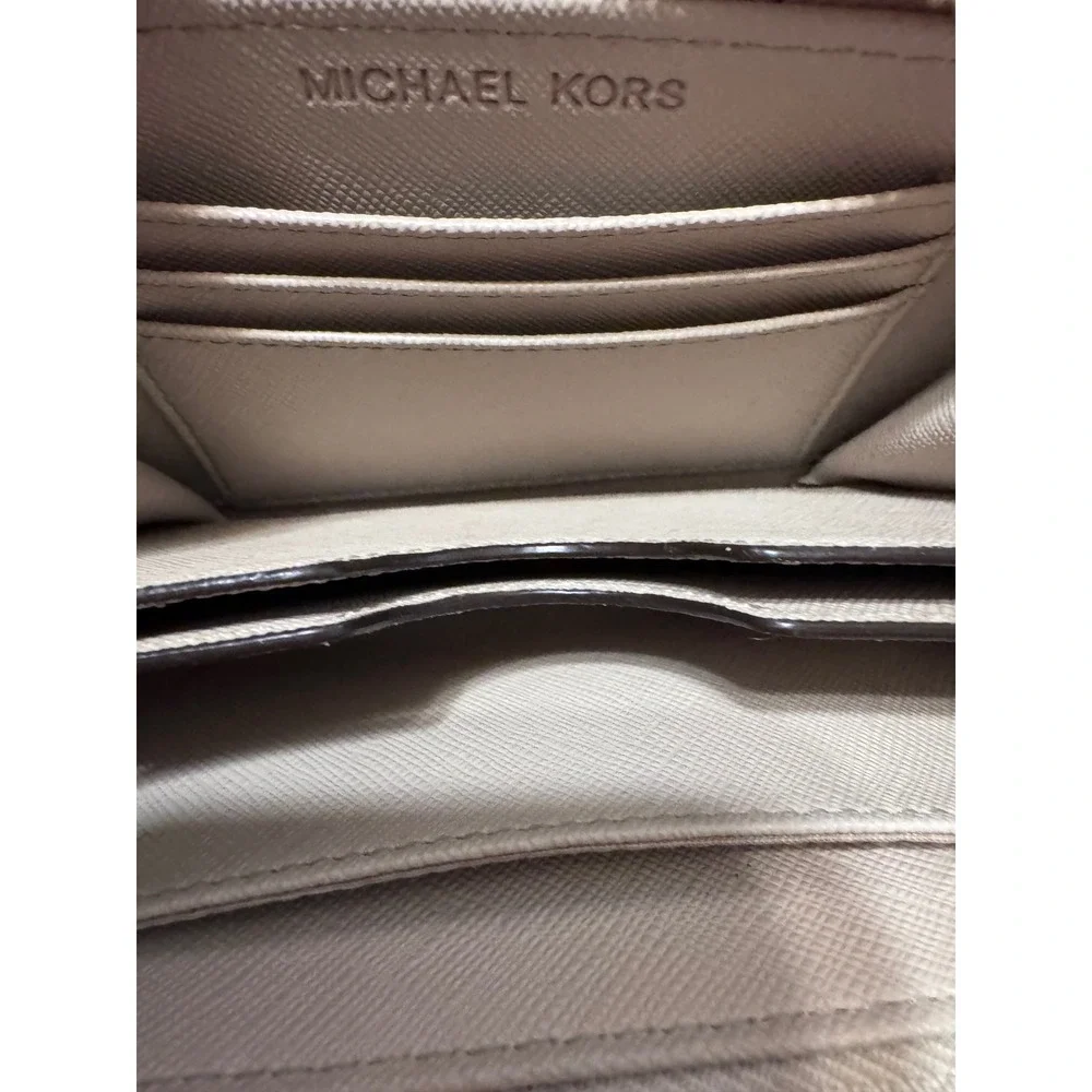 Michael‎ Kors Jet Set Python Embossed Leather Zip Around Wristlet Wallet Tan